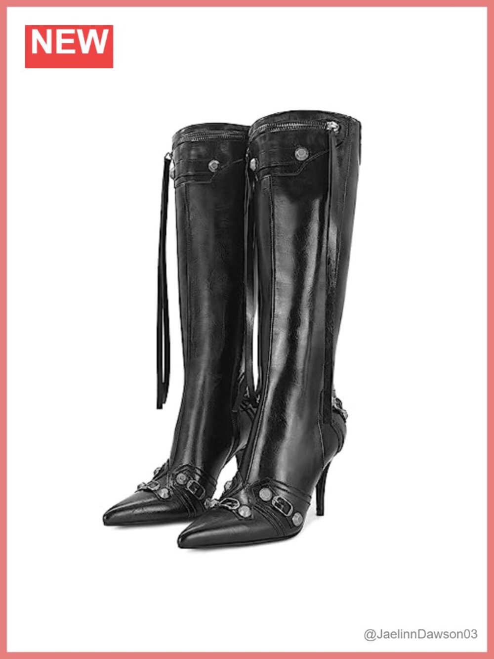 Faux Leather Stiletto Knee High Boots Pointed Toe Zipper